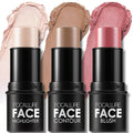 FOCALLURE 3 Pcs Cream Contour Sticks,Shades with Highlighter & Bronzer & Blush,Non-greasy Long-wear Face Contouring Pen,Easy to Sculpt the Face and Create a Lightweight Finishing Makeup,LIGHT-MEDIUM