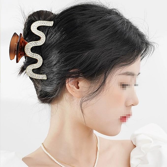 SINIDE Rhinestone Hair Claw Clips, Crystal Plastic Jaw Clip Nonslip Acrylic Claw Clips for Thick Long Hair, Large Fashion Clamps Accessories for Women Ladies Strong Hold Barrette for Styling (2 Pack)