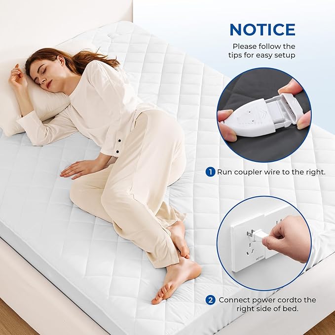 Heated Mattress Pad Twin Size Quilted Heating Electric Bed Warmer Luxury Comfort Heat Mattress Pad Cover Single Controller（10 Heat Setting | 1-12 Hours Auto Shut Off | with 8-21 Inch Deep Pocket）