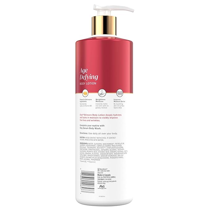 Olay Body Lotion for Women, Age Defying with Niacinamide Serum, Visibly Reduce Signs of Skin Aging, 24hr Moisture & Hydration, Fast Absorbing Formula, Vitamin B3 Complex, For All Skin Types, 17 fl oz