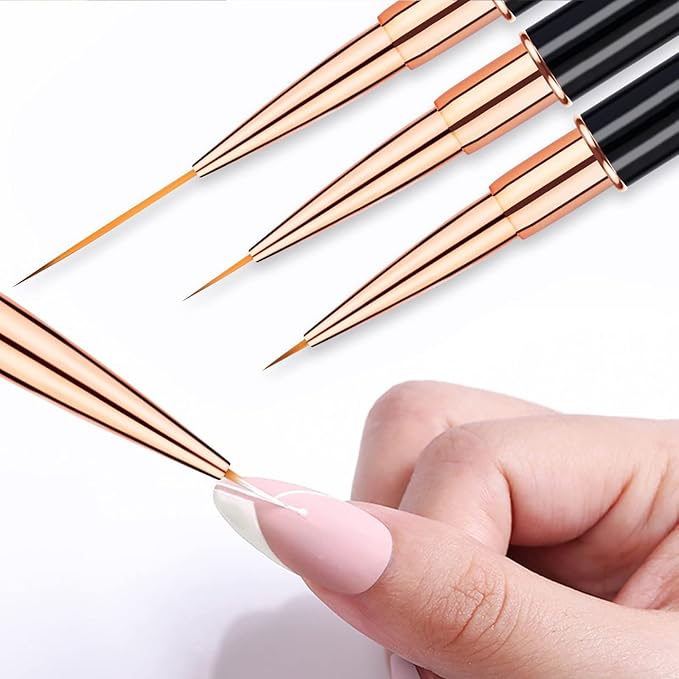 5Pcs Nail Art Bushes Set Double-Ended Professional Gel Polish Nail Art Design Painting Tools Nail Art Liner Brush (5/7/9/11/15/20mm) for Nails Detail, Long Lines, Ombre, Drawing(White)