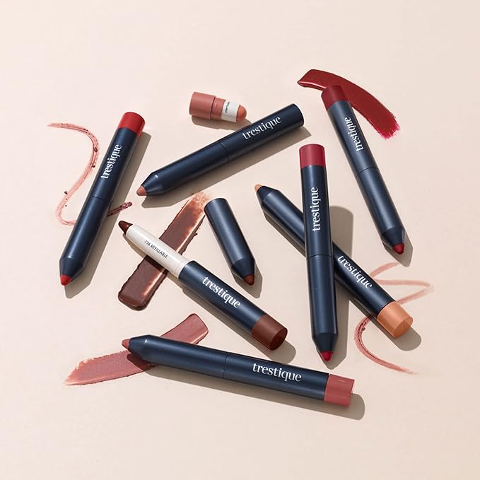 TRE'STIQUE Matte Lip Crayon, Matte Lipstick With Built-in Lip Gloss Balm, 2-in-1 Lip Liner Set With Lip Crayon and Lip Balm, Lipstick and Lip Gloss Kit (Chile Red Refillable)