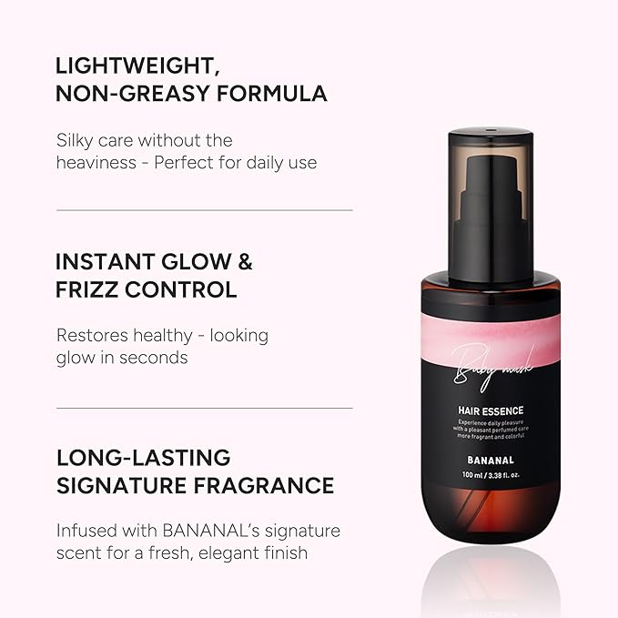 Perfumed Hair Oil & Serum 2-in-1 – Korean Essence Oil for Frizzy, Dry, Damaged Hair & Glass Hair Shine – Argan Oil & Amino Acids – Sulfate & Paraben-Free – Baby Musk, 100ml / 3.38 fl oz