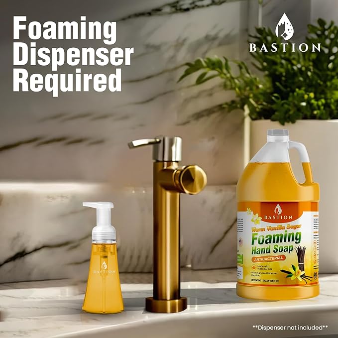 Bastion Foaming Hand Soap - Foam Hand Wash Refill for Bath And Body Works, Dial, Method, Michel, JR Watkins, Dove - Warm Vanilla Sugar w/Essential Oils in One Gallon (128 oz) Bulk Bottle