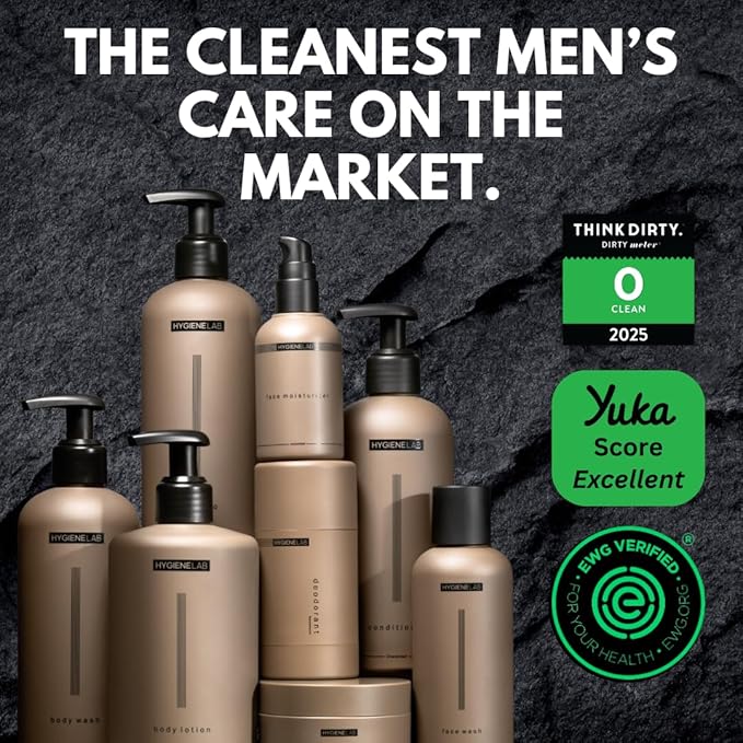 HygieneLab Men's Hair Care Duo– EWG Verified Shampoo (10 fl oz) & Conditioner (10 fl oz) – Fragrance-Free, Paraben-Free Duo for All Hair Types – Gentle Cleanse & Hydration with Premium Formula