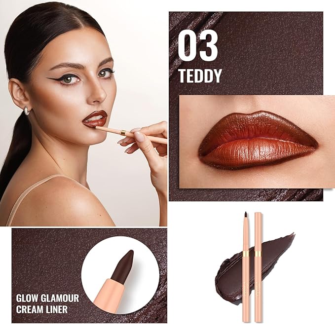 Oulac Lipstick & Lipliner Set 3PCS High Impact Lipcolor with Moisturizing Formula, Vegan Beauty, Full-Coverage Lip Color, Gift Lipstick for Women, 03+08+D06