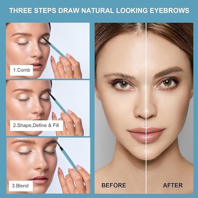 TurritopsisD Eyebrow Pencil Liner (2-Pack Auburn) Waterproof Long-Lasting Retractable Extra-slim Pen Fine-tip Built-in Brush Create Eye Brow Natural Makeup