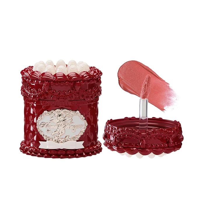 Flower Knows Strawberry Cupid Cake Lip Cream,Velvety-Smooth Matte Liquid Lipstick,Hydrating,Smudge-proof & Stain-Free Lip Stain(V07 Fig,0.17 Fl Oz)