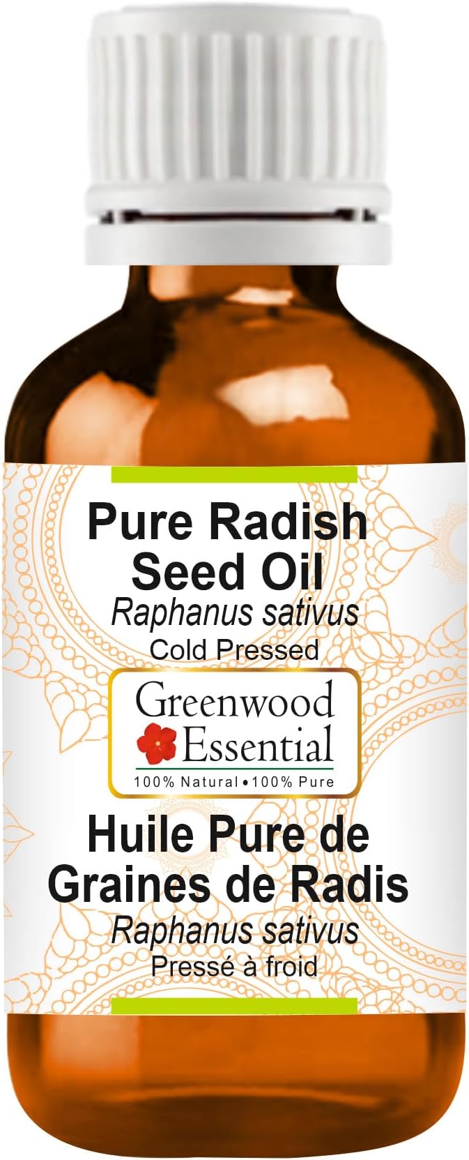 Greenwood Essential Radish Seed (Raphanus sativus) | Cold Pressed | Natural | Undiluted | For Diluting Essential Oils | For Skin & Massage | Men & Women | 50ml (1.69 oz)