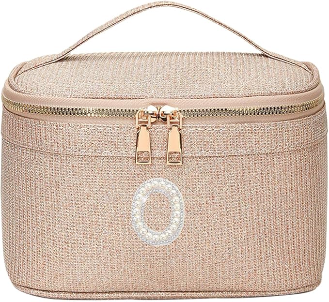 EURYNOME Makeup Bag with Custom Letter O, Water-Resistant Travel Organizer Pouch, (8.3x5.1x5.1 Inch) Cosmetic Case for Women