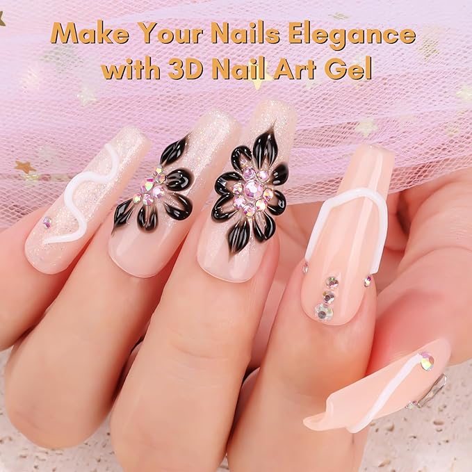 Makartt 3D Gel Nail Art: White and Black Sculpting Candy Molding Gel No Wipe Craving Embossed Gel Polish Set for Decoration Manicure Charm Designs (Whiteout Wonder & Noir)