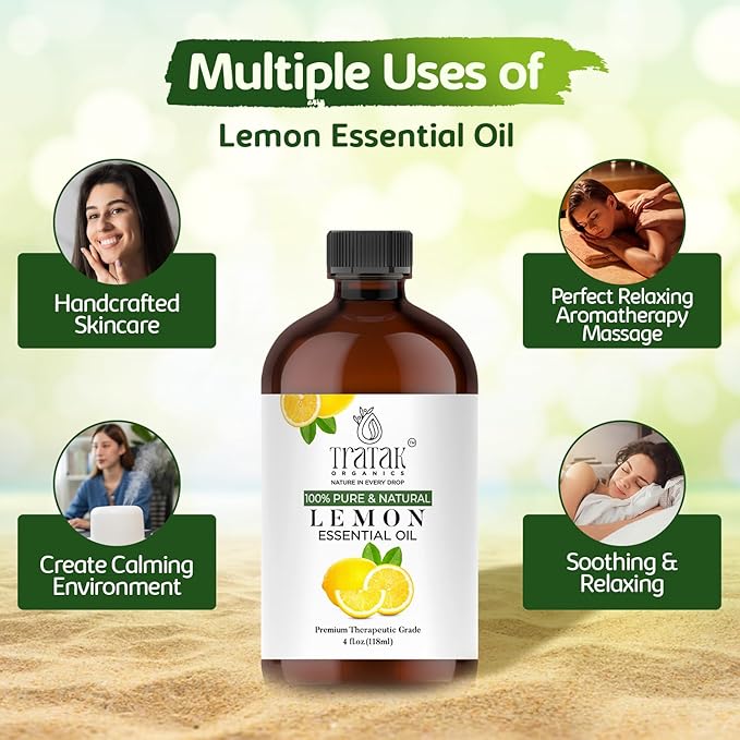 Lemon Essential Oil, 100% Pure & Natural with Glass Droppers | Undiluted Essential Oils for Aromatherapy, Diffusers, Humidifiers, Oil for Skin DIYs | 4 fl oz (Pack of 2)