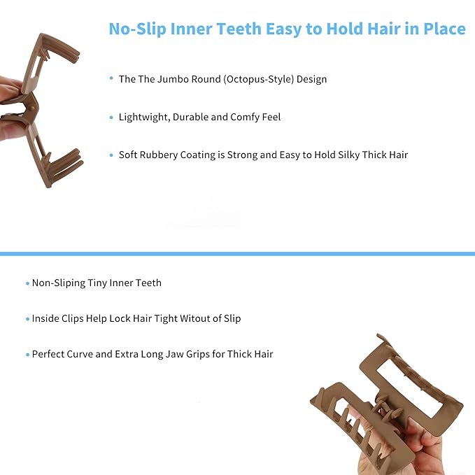 79Style 6pcs Claw Clips For Thick Hair Square Hair Clips Large Small Hair Claws Clips No Slip Plastic Hair Clip For Girls Curly Long Hair (6 Muti Coloreed -Coffee)