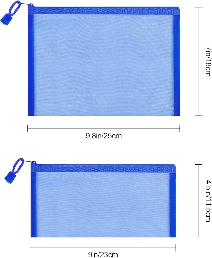 12 Pieces Zipper Nylon Mesh Pouch, Mesh Cosmetic Bags Makeup Bags Pencil Case, Multipurpose Travel Bags for Cosmetic School Office Supplies and Travel Accessories (Blue, A5) (WB06)