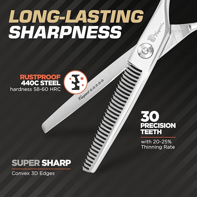 Fagaci Hair Thinning Scissors 6" with 440C Steel, Extreme Sharpness & Precise Cuts Texturizing Shears, Professional Hair Scissors, Barber Scissors Set, Slim Blades Texturizing Scissors