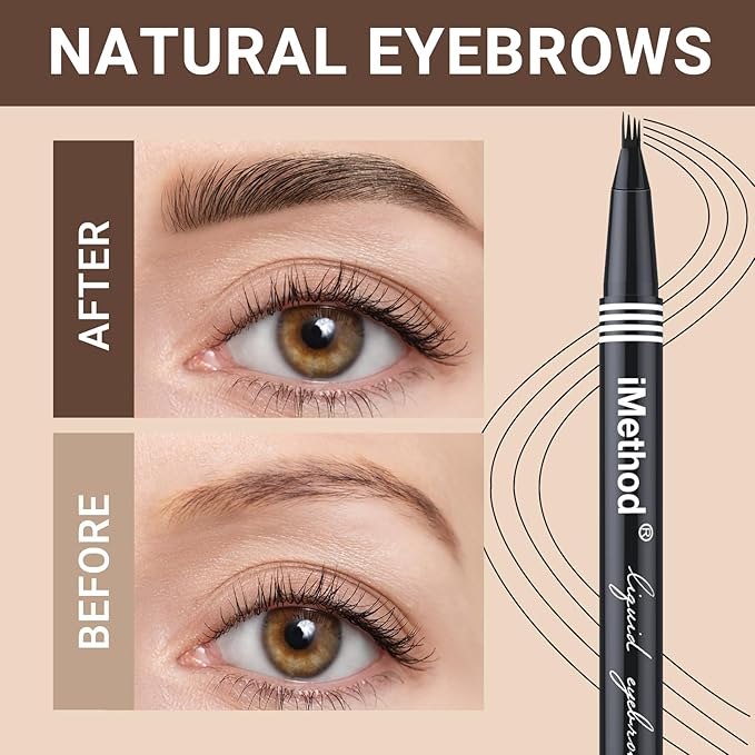 iMethod eyebrow pen - Microblading eyebrow pen, eyebrow pencil with a Micro 4-Fork Tip for Natural Hair-Like Brows, Long-Lasting Eye Brow Pencils for Women, Waterproof, Light Brown