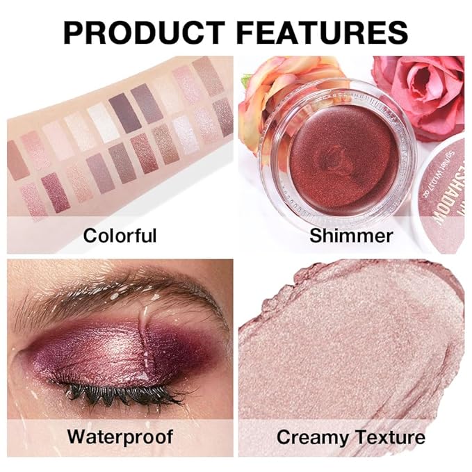 Single Cream Eye Shadow,Champagne Shimmer Glitter Natural Nude Monochrome Eyeshadow Palette,Waterproof,Long Lasting Naturing-Looking,Vegan & Cruelty-Free,17