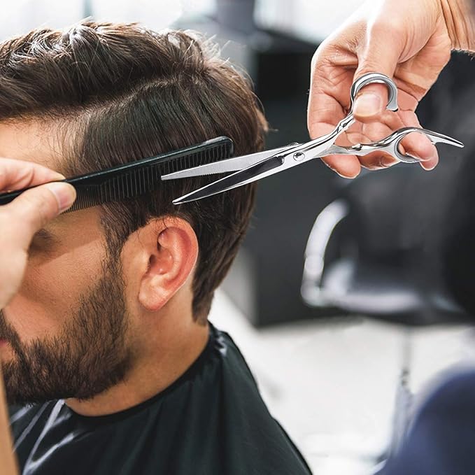 Hair Cutting Scissors Professional Home Haircutting Barber/Salon Thinning Shears Kit with Comb and Case for Men/Women (Silver)