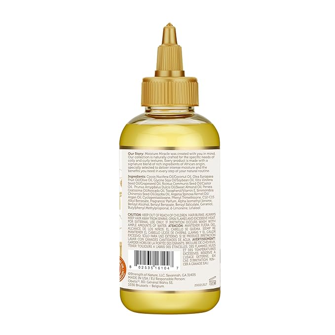 African Pride Moisture Miracle 5 Essential Hair Oils with Vitamin E | Moisture, Shine, Protection, and Growth | Argan, Castor, Grapeseed, Coconut, and Olive Oil | 4 oz
