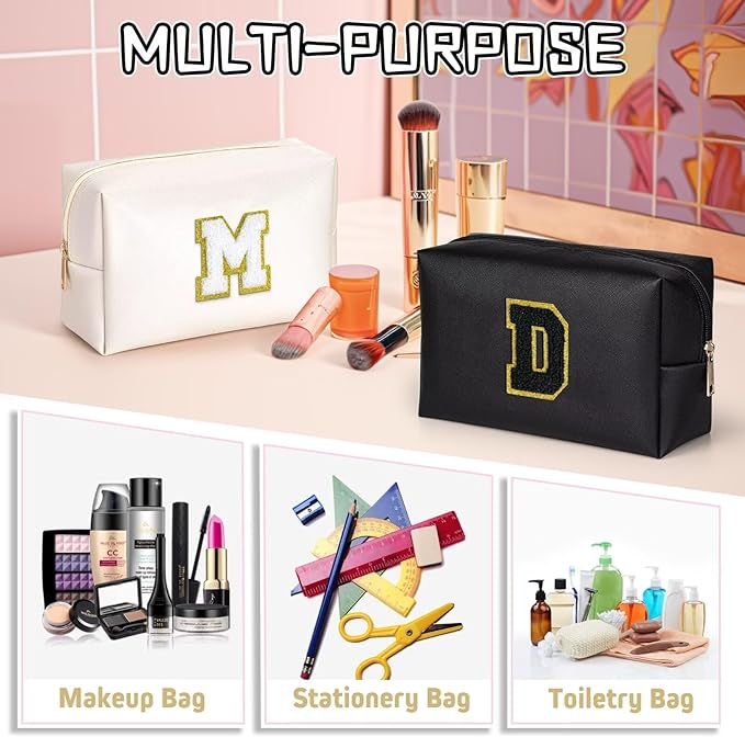 TOPEAST Preppy Bag, Monogrammed Makeup Bags with Zipper, Cute Makeup Pouch, Initial Birthday Gifts Bag for Daughter Friends Sister, Preppy Things for Girls (Black H)