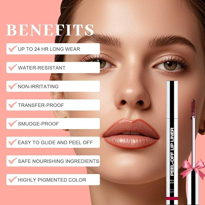 Lip Stain - Peel Off Lip Liner, Long Lasting Lip Liner with Matte Finish, Waterproof & Transfer Proof Lip Gloss, Non-Stick Cup & Highly Pigmented Color, Easy to Use for All Skin Types (Rose)