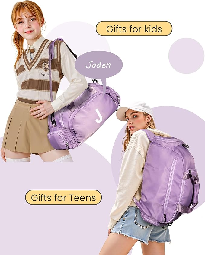 Girl Gifts for 16-18, Initial Gym Bags with Shoe Compartment, Dance Bag for Girls, Monogram Kid Overnight Bags, Ballet Sport Gymnastics Cheer Travel Duffle Tote (Letter N)