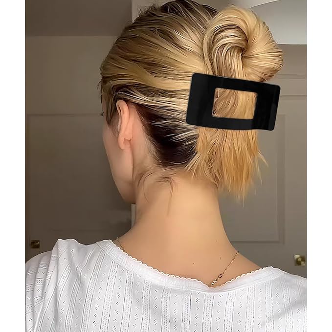 Velscrun Flat Hair Clips for Women Girls, Bright Black Lay Flat Claw Clips, Strong Hold Large Side Hair Clip All Hair Types, French Duck Billed Non Slip Grip Daily Styling Hair Jaw Claw Clip