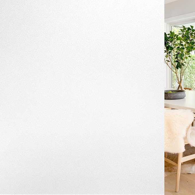 rabbitgoo Window Privacy Film, Non-Adhesive Frosted Glass Window Film for Bathroom, Static Cling Heat Blocking Stickers for Home Indoor Opaque Frosting Coverings House Tint, Matte White 35.4" x 196.8"