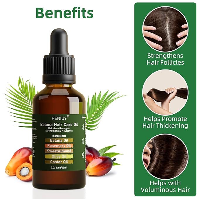 Battana Hair Care Oil – 2Fl Oz Natural Rosemary & Sweet Almond Oil Blend for Hair Growth & Repair – Organic, Vegan, Cruelty-Free – Lightweight, Non-Greasy Formula for Women & Men