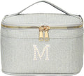 EURYNOME Makeup Bag with Custom Letter M, Water-Resistant Travel Organizer Pouch, (8.3x5.1x5.1 Inch) Cosmetic Case for Women