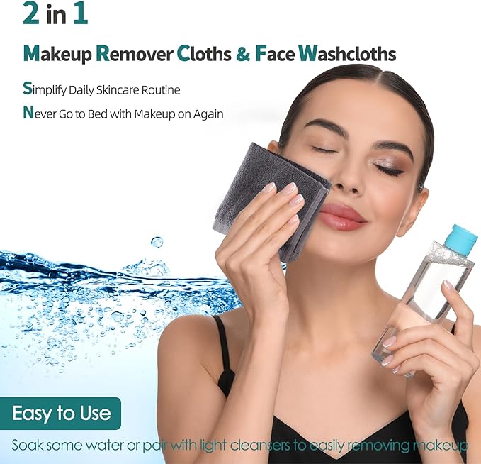 Wash Cloths 12 Pack, Reusable Makeup Eraser Towel, 13x13 inch Large Washcloths for Face and Body, Super Soft and Skin Friendly Face Towel on Sensitive Skin, Easy to Rinse Grey Facial Cleaning Cloths