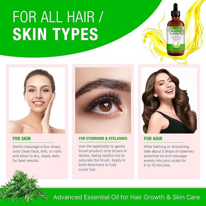 Rosemary Oil for Hair Growth, 4Fl Oz Pure Rosemary Essential Oils Repair Dry Damaged Hair, Nourishing Scalp, for Skin Care and Aromatherapy