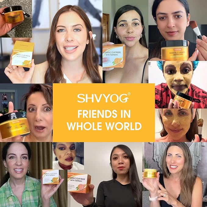 Vitamin C Face Mask with Kaolin Clay and Turmeric for Dark Spots, Dull Skin, Skincare Facial Mask for Controlling Oil and Refining Pores 5.29 Oz