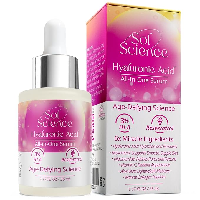All In One Hyaluronic Acid Face Serum – Ultra Hydrating Anti Aging Serum with Vitamin C, Marine Collagen & Niacinamide for Brightening & Firm, Smooth Skin