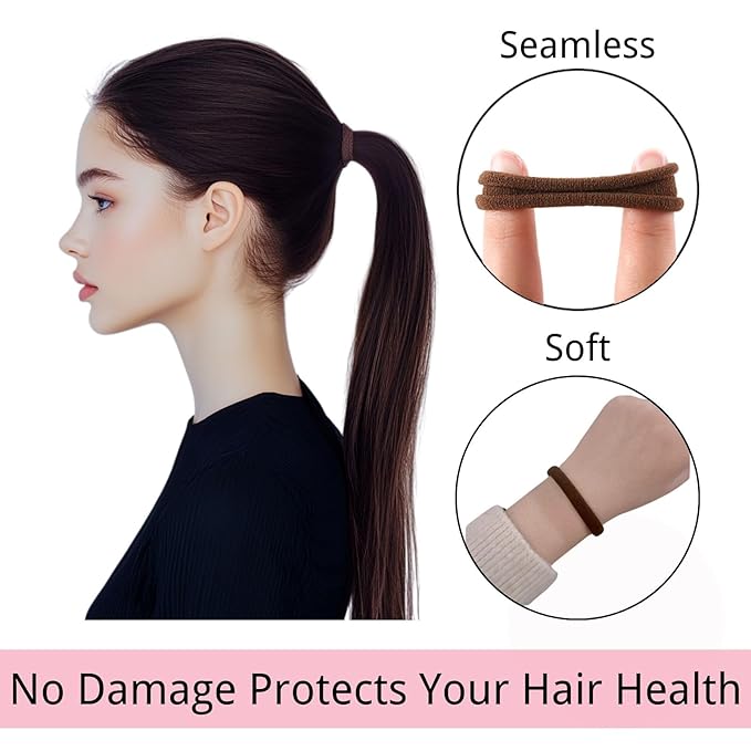 LuSeren 120 Pcs No Damage Thick Hair Ties, Large Soft Seamless Nylon Hair Elastics for Women, Ponytail Holders - Blonde & Brown