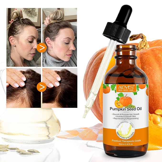 Pumpkin Seed Oil, Pumpkin Seed Oil for Hair Growth, Pure Cold Pressed Pumpkin Seed Oil for Dry Damaged Hair Growth, Hydrating, Scalp Moisturizer, Nourishment - 60ML