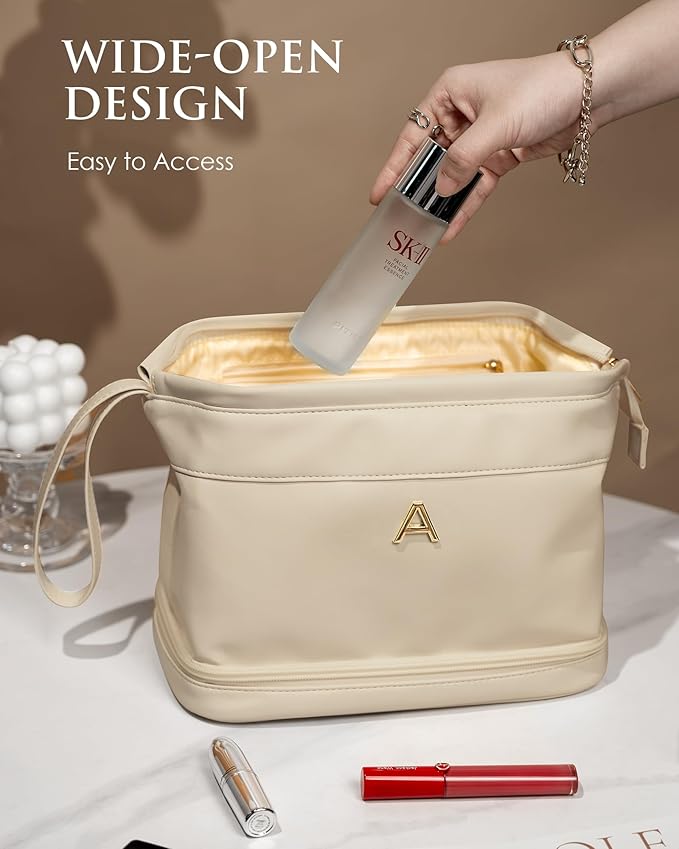 Makeup Bag for Women, Personalized Double Layer Cosmetic Bag with Makeup Brush Organizer, Waterproof, Large Capacity PU Leather Travel Toiletry Bag Gift Gift for Mom，Personalized Gifts