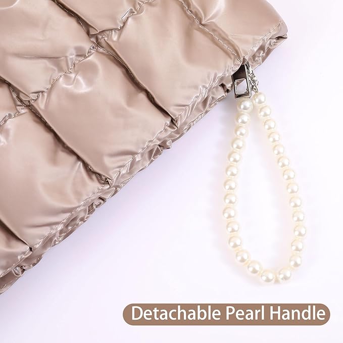 Puffer Quilted Makeup Bag Travel Cosmetic Bag Portable Puffy Checkered Toiletry Pouch Skincare Organizer Purse Pencil Case (Champagne Gold)