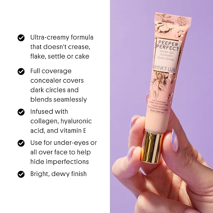 Winky Lux Peeper Perfect Under Eye Concealer, Makeup & Eye Brightener, Full Coverage Concealer for Dark Circles, Color Corrector & Eye Primer, With Collagen, Hyaluronic Acid & Vitamin E (Very Fair)