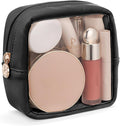 Pomimut Clear Makeup Bag,Mini Makeup Pouch Organizer Fit Carry-on Travel Essentials,TSA Approved Toiletry Bag Clear Cosmetic Bags for Women Men,Black