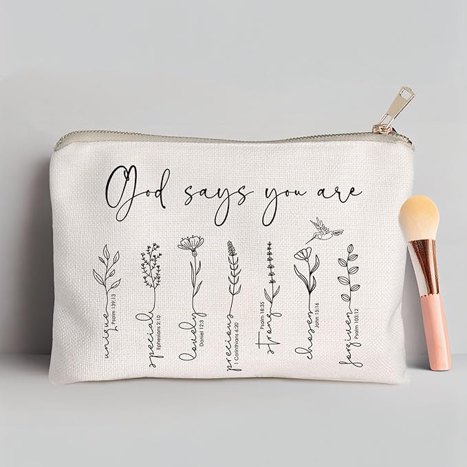 God Says You Are Cosmetic Bag, Christian Makeup Bag Bible Verse Floral Bible Verse Makeup Case for Women, Inspirational Cosmetic Bag, Sister Gifts, Affirmations Gifts (God says you are...)