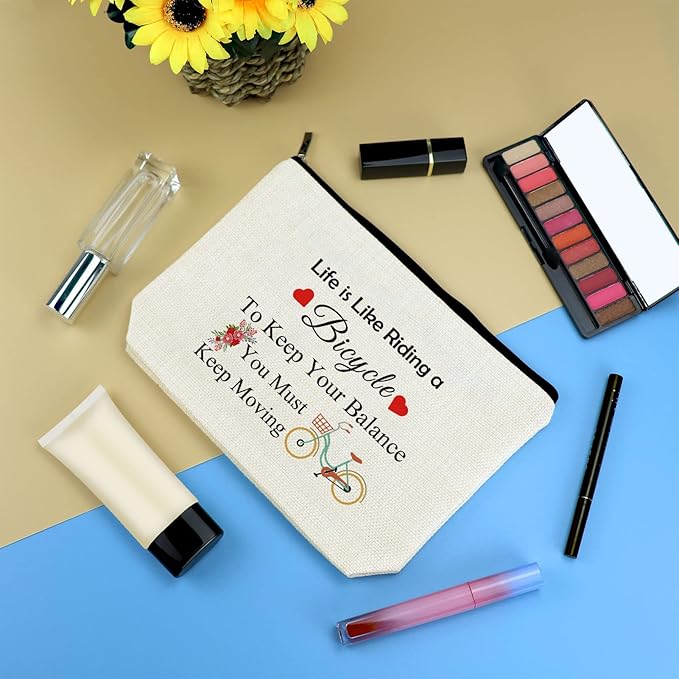 Inspirational Gifts for Women Friends Bicycle Makeup Bag Bicycle Bike Lovers Gift Travel Cosmetic Bag Cycling Gifts for Cyclists Biker Bicyclists Cyclist Gift Christmas Birthday Present For Girls
