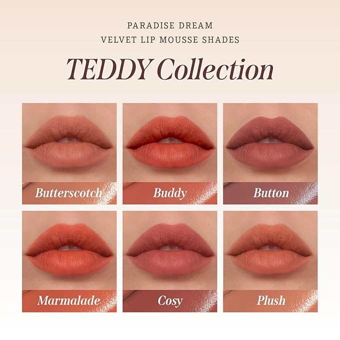 DEARDAHLIA Paradise Dream Velvet Lip Mousse (Butterscotch) - Vegan Soft-Matte Lip Tint with Lightweight, Buildable, Long-Lasting Color, Whipped Mousse Texture. Cruelty-Free. 0.21 Fl oz
