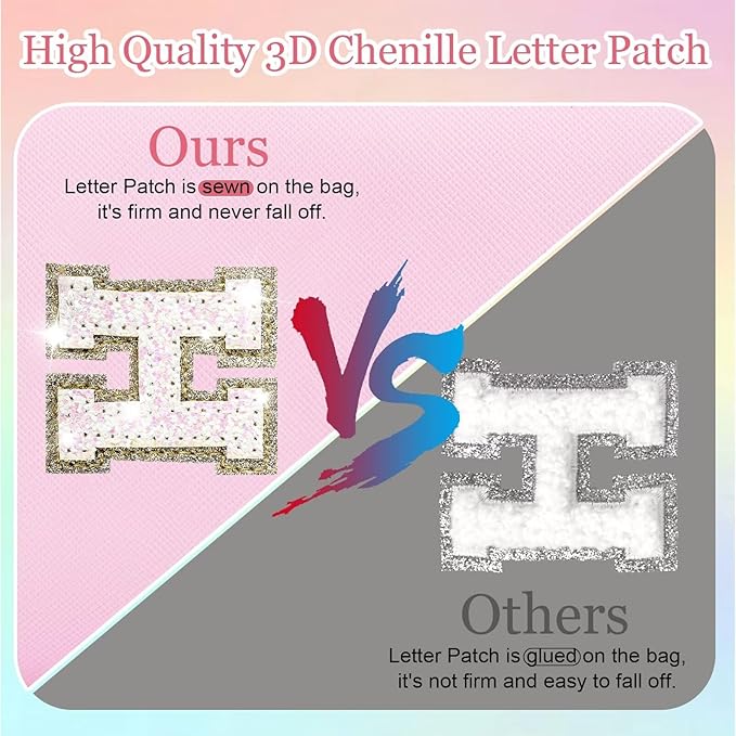 Small Personalized Glitter Initial Letter Makeup Bag, Cute PU Leather Chenille Letters Cosmetic Bag Travel Makeup Pouch, Preppy Travel Organizer Zipper Pouch for Women&Girls（Pink-Q）