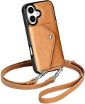 LUCKYCOIN Crossbody Wallet Phone Case for iPhone 17,100% Genuine Leather Wallet Phone Case with Expandable Flip Card Holder,Phone Purse for Women with Adjustable Removable Strap - Brown