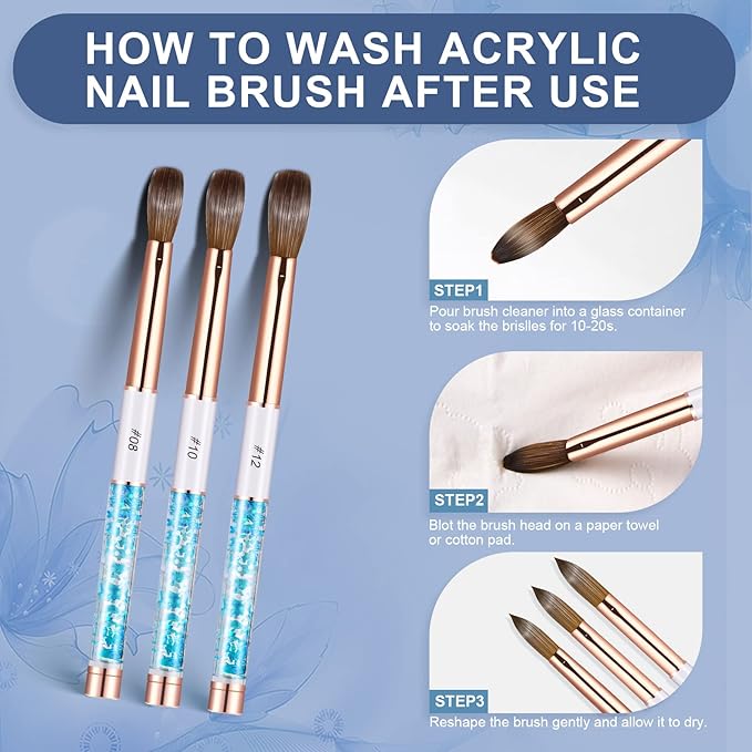 Acrylic Nail Brush Size 10, 100% Real Kolinsky Art Nail Brush for Acrylic Powder Application, Handmade Women Manicure Nail Extension Tool for Professional DIY Home Salon and Beginners