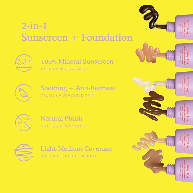 Tower 28 Beauty SunnyDays SPF 30 Tinted Mineral Sunscreen - For Sensitive Skin - 2-in-1 Facial Broad Spectrum UVA/UVB Protection + Foundation - Shade 30 PCH - Medium with Yellow Undertones, 1 Fl Oz