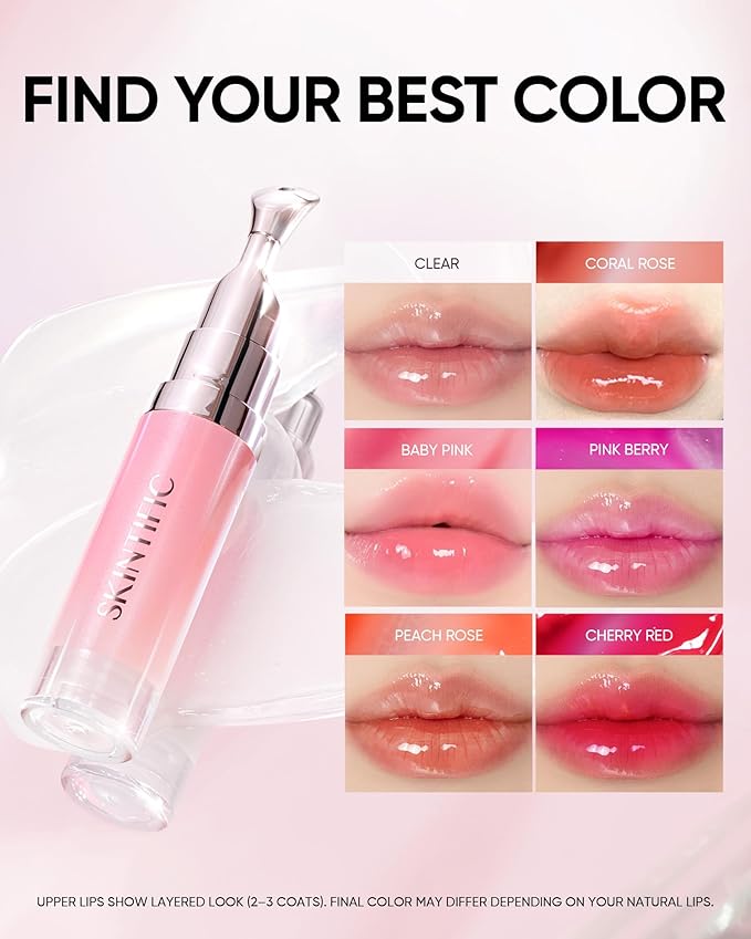 Hydrating Brightening Lip Serum, Smooth Tinted Lip Stain, Plumping Lip Gloss with Polypeptide Squalane, Moisturizing Balms, Brighten Dark Lips, Korean Beauty Makeup (01 Baby Pink)