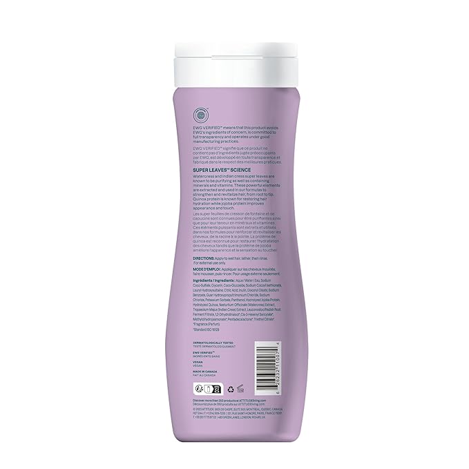 ATTITUDE Moisture Rich Hair Shampoo, EWG Verified, For Dry and Damaged Hair, Naturally Derived Ingredients, Vegan and Plant Based, Quinoa and Jojoba, 16 Fl Oz