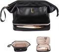 Gifts for Women-Initial Large Makeup Bag for Female, Gift for Women Personalized Cosmetic Bag with Makeup Brush Organizer, Teacher Gift, PU Leather Travel Toiletry Bag Small gift Bags